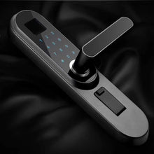 XHY Biometric password lock touch screen fingerprint smart lock smart home keyless entry OLED display smart lever door lock outside department/bedroom/office,Black