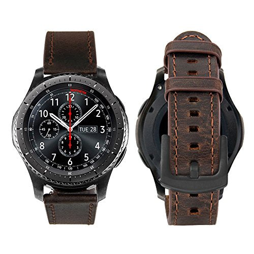 iBazal Gear S3 Frontier Strap, Gear S3 Classic Strap Genuine Leather Band 22mm Compatible Samsung Gear S3 Frontier/Classic, Samsung Galaxy Watch 46mm [Vintage Series] - Chocolate Coffee
