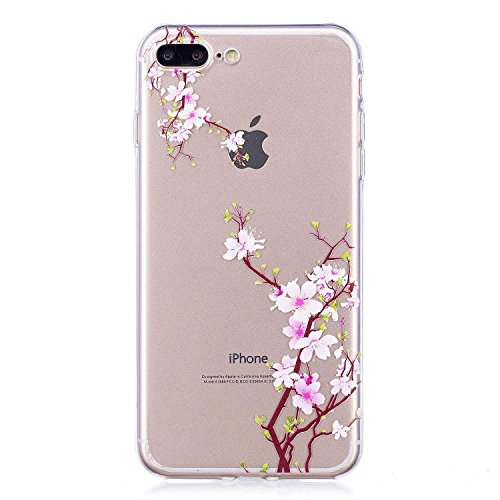 iPhone 8 Plus Case, iPhone 7 Plus Case, DENDICO® Ultra-Thin TPU Soft Cover Case for Apple iPhone 7 Plus / 8 Plus, Transparent Clear Case for iPhone 7 Plus/8 Plus [Shock-Absorption] [Lifetime Warranty] - Plum Blossom