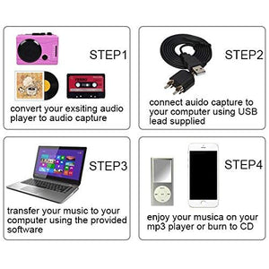 DIGITNOW! Audio Capture/Grabber Converts Cassette Tape/Vinyl to Digital MP3/CD, 3.5mm/RCA to USB Cable for Mac/Windows OS（Chips inside）