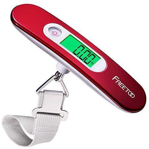 FREETOO Portable Luggage Scale Digital Travel Scale Suitcase Scales Weights with Tare Function 110 lb/ 50KG Capacity Red