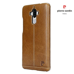 Huawei Mate 9 Case, Pierre Cardin Premium Luxurious Slim Italian Genuine Cow Leather Hard Back Cover Back Case for Huawei Mate 9 (2016), Brown