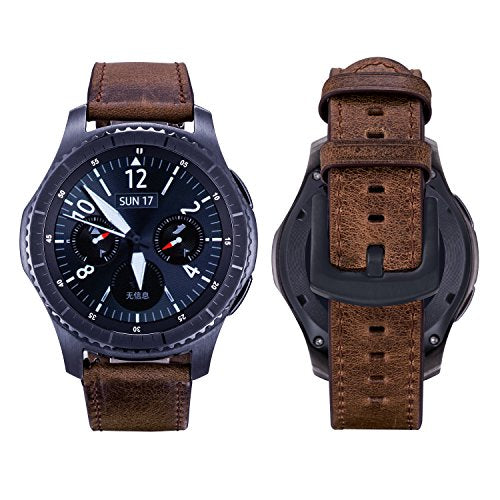 iBazal Gear S3 Frontier Strap, Gear S3 Classic Strap Genuine Leather Band 22mm Compatible Samsung Gear S3 Frontier/Classic, Samsung Galaxy Watch 46mm [Vintage Series] - Simple Brown