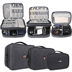 BUBM 3-piece Padded Gear Case, Ultra-compact Electronics Organiser for Camera Gear, Data Cables, Chargers, Plugs, Memory Cards, CF Cards and More-Double Layer Compartment with Zipper Closure, Black