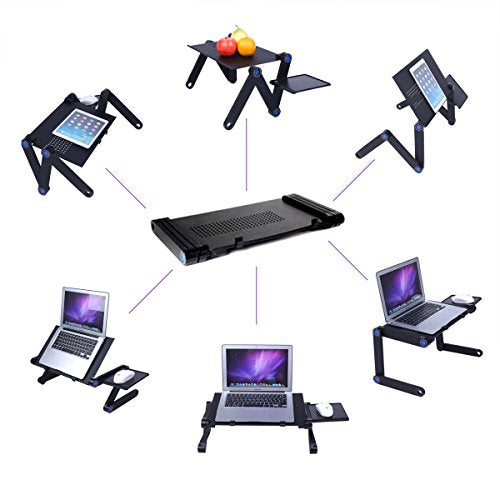 Foldable Laptop Desk, Etpark Portable Laptop Desk Folding PC Desk Bed Sofa Laptop Stand Folding Computer Laptop Table with Mouse Platform & Anti-Slip Bar (Black without Fan)
