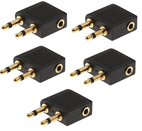 High Grade - Gold Plated Airplane Headphone / Earphone Socket Adaptor - 3.5mm Mono Jack Plugs to 3.5mm Stereo Jack Socket - Works with Sony, Bose, Beats, Apple, JVC, Sennheiser, Panasonic, Betron etc
