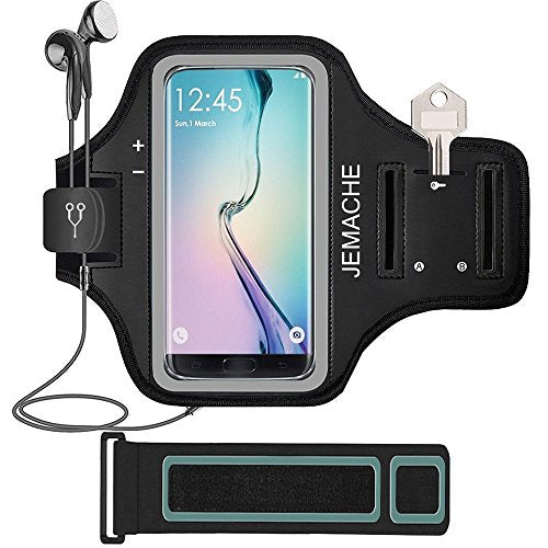 Galaxy S8/S7 Edge/S9 Armband, JEMACHE Gym Running/Jogging Workout Arm Band Case for Samsung Galaxy S6 Edge/S7 Edge/S8/S9 with Key/Card Holder Extender (Black)