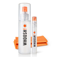 WHOOSH! Screen Shine; Duo - Completely natural screen cleaner for use on all devices - 100ml spray bottle and 8ml travel size bottle with 2 microfibre cloths