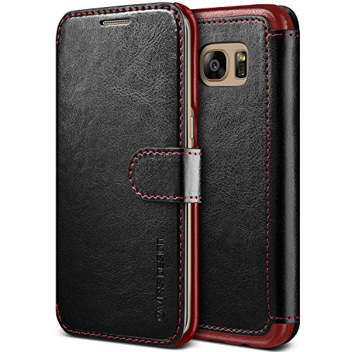 VRS Design Samsung Galaxy S7 Edge Case [Black] High Quality PU Leather Case [Layered Dandy] Flip Wallet Cover with 3 Card Slots for Galaxy S7 Edge (2016)