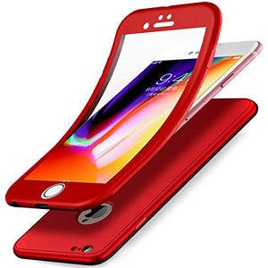 iPhone 8 Case,iPhone 7 Case,ikasus [Tempered Glass Protector] Ultra-thin Shockproof Armor Soft TPU Silicone Rubber Anti-Slick Full Body Protective Bumper Back Case Cover for Apple iPhone 8 / iPhone 7,Red