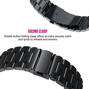 VIGOSS Samsung Galaxy Watch 46mm/Gear S3 Frontier/Classic Watch Strap Band, 22mm Metal Stainless Steel Bracelet Strap for Gear S3 Frontier/Classic Included Tempered Glass(Metal, Black+Silver)
