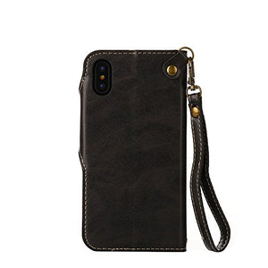 SRY-Mobile Phone Cases & Covers iPhone X Case,PU Leather Magnetic Closure Flip Wallet Protective Case with Lanyard for iPhone X (2017) (Color : Black)