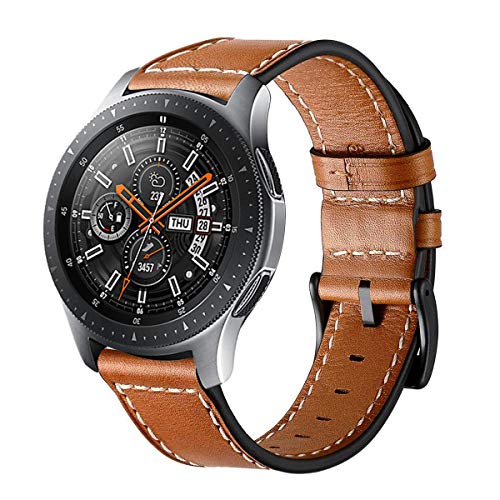 Circle Compatible Samsung Galaxy Watch 46mm Strap,22mm Genuine Leather Strap Stainless Steel Clasp Replacement Wrist Band For 46mm Samsung Galaxy Watch SM-800 /SM-R805