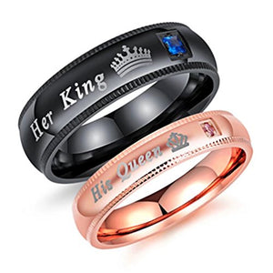 FENDINA Titanium Stainless Steel Couples Rings Her King & His Queen Black Plated Sparkly CZ His and Hers Rings Promise Wedding Band Ring Set - 11
