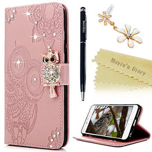 iPhone 6S Case ,iPhone 6 Case 4.7"- Mavis's Diary Bling Sparkly Gems Premium Wallet Case PU Leather Flip Cover [Owl Embossed] with Inner Rubber Back Holder Magnetic Clip & ID/Credit Card Holders/Stand Case with Dust Plug & Stylus for iPhone 6S/6 - Rose Go