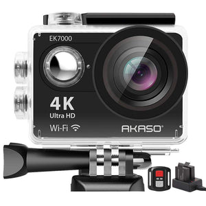 AKASO EK7000 4K Sport Action Camera Ultra HD Camcorder 12MP WiFi Waterproof Camera 170 Degree Wide View Angle 2 Inch LCD Screen W/2.4G Remote Control/2 Rechargeable Batteries/19 Accessories Kits (Black)