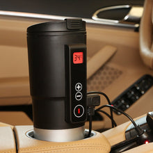 Yuanline 380ML Electric Heating Cup Travel Mug Stainless Steel Heated Smart Travel Mug with Temperature Control 12V DC Car Cigarette Lighter (Black)