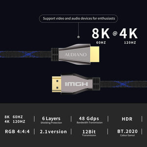 8K HDMI Cable, Lcueguk Certificated HDMI 2.1 Cable 100% Real 8K, High Speed 48Gbps 8K@60Hz 7680P Dolby Vision, HDCP 2.2, 4:4:4 HDR, eARC Compatible with Apple TV, Samsung QLED TV (2M)