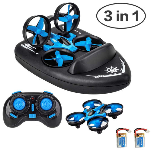 JJRC Mini Drone for Kids/Remote Control Boats for Pools and Lakes/2.4G Four-Axis RC Car 3 in 1 Sea-Land-Air Mode Switchable Waterproof Hovercraft Toy RC Quadcopter Perfect for Birthday Gift