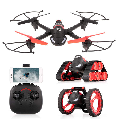 Goolsky H3 2.4GHz 3 in 1 480P Wifi FPV Camera RC Bounce Car Tank Drone G-sensor One Key Return Quadcopter RC Toy Kids Gift