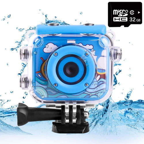 Kids Waterproof Camera Rechargeable Children Digital Camera Underwater 1080p Action Camera for Kids Birthday/Festival Gift for Children Aged 4-12 with 2.0'' LCD Screen Includes 32GB Memory Card(Blue)