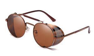 Daawqee NEW Retro Steampunk Sunglasses Round Designer Steam Punk Metal Shields Sunglasses Men Women UV400 Gafas De Sol Coffee w brown