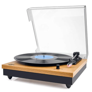 Record Player, VIFLYKOO Bluetooth Portable Vinyl Turntable and Digital Encoder Built-in 2 Stereo Loudspeaker and Belt Drive,Aux-In,RCA ,3 speed 33/45/78 RPM - Natural Wood