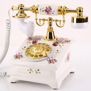 Retro Cell Phone/Antique Phone/Ceramic + Gold Plated Rotating Dial And Classic Vintage Ringtones - White