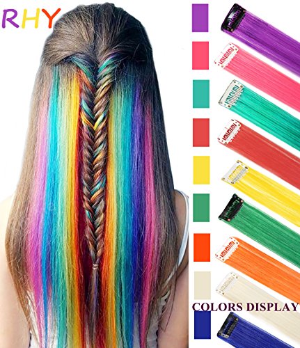 RHY 9 PCS Rainbow Haiepieces Princess Fun Highlights Coloured Hair Extension Costume Hairpieces for Baby Girls/Dolls …