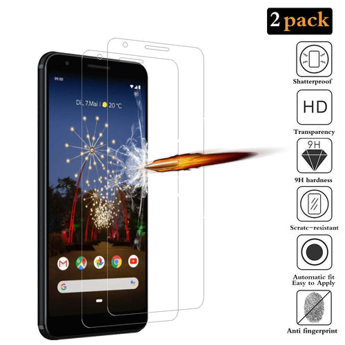 ANKENGS Google Pixel 3a Screen Protector [2 Pack], Google Pixel 3a Glass Screen Protector, [Full Coverage] [Anti-scratch] [Bubble Free] Tempered Glass for Google Pixel 3a