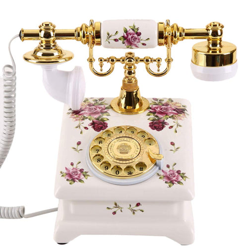 Retro Cell Phone/Antique Phone/Ceramic + Gold Plated Rotating Dial And Classic Vintage Ringtones - White