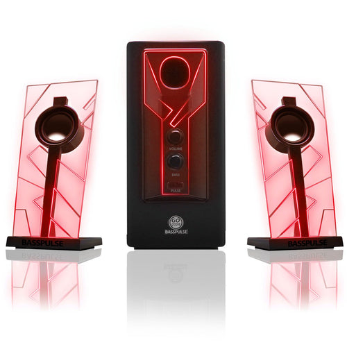 GOgroove BassPULSE 2.1 LED Satellite Stereo PC Computer Gaming Speakers with Red Glow Lights, Bass Controls and Powered Subwoofer - Compatible with PC, Mac, Desktop, Laptop and More Multimedia Devices