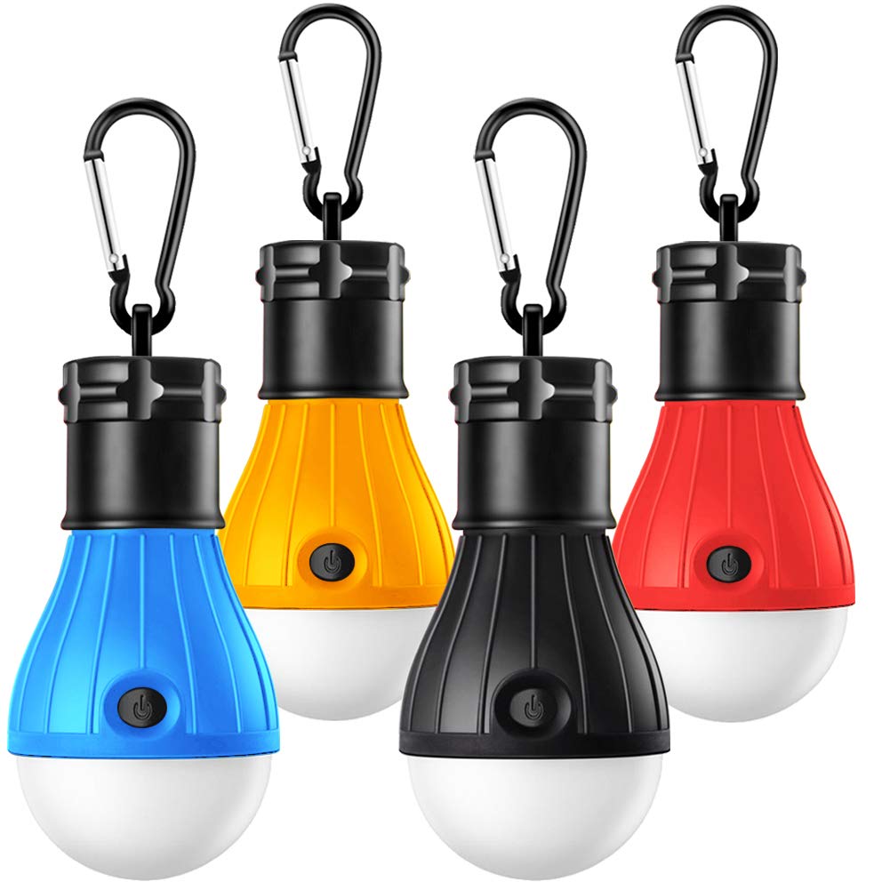 Camping Lights, DeNOME Tent Lights with Carabiner Clips - Waterproof Portable Battery Operated Emergency Tent LED Light Bulb Lamp Lantern for Outside Camping Outdoor Hiking Fishing (4 Pack)