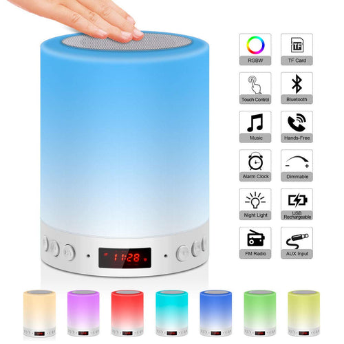 Bedside Lamp,JOLVVN Touch Sensor Bedside Night Light with Bluetooth Speaker, Dimmable Warm Light & RGB LED Color Changing Wireless Speaker Light with Alarm Clock FM Radio Gifts for Women/Men/Children