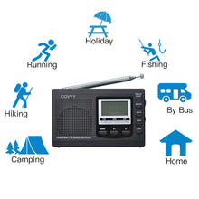 COVVY AM/FM SW1-7 9 Band Portable Radio Receiver with Loud Speak and Earphone, Excellent Reception 12/24H Time Display Digital Radio, Backlight, Sleep, Ascending Alarm, Battery Operated