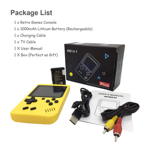 Handheld Retro FC Game Consoles with 400 Classical NES Games,Super Mario Included,3" Screen,1000MAH Rechargeable Battery,TV Output,Birthday Christmas Gift for Kids Children Boys Girls (Yellow)