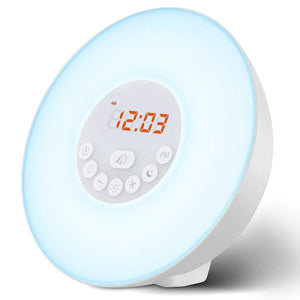 FITFORT Alarm Clock Wake Up Light-Sunrise/Sunset Simulation Table Bedside Lamp Eyes Protection [New Generation] with FM Radio, Nature Sounds and Touch Control Function (White), Green