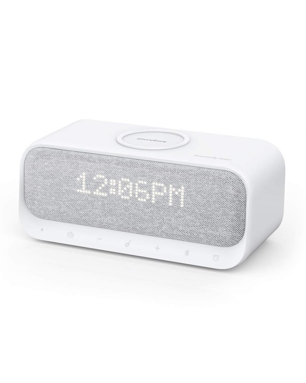 Bluetooth Speaker, Soundcore Wakey Bluetooth Speaker Powered by Anker with FM Radio, Alarm Clock, White Noise, Stereo Sound, Qi Wireless Charger with 7.5W/10W Fast Wireless Charging for iPhone/Samsung