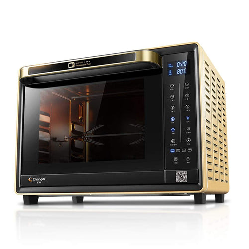 DLT Smart WIFI Toaster Ovens, 32L Over Range Countertop Oven With Enameled Cast Iron & Griddle And Lid, Touch Screen Oven For Pizza Bake Cookie, Black, Yellow