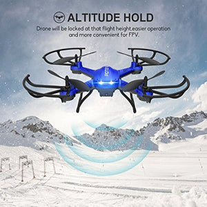 Drone with Carrying Case, Potensic® F181DH RC Quadcopter Drone RTF Altitude Hold UFO with Stepless-speed Function, 2MP HD Camera & 5.8Ghz FPV LCD Screen Monitor & Drone Carrying Case – Blue