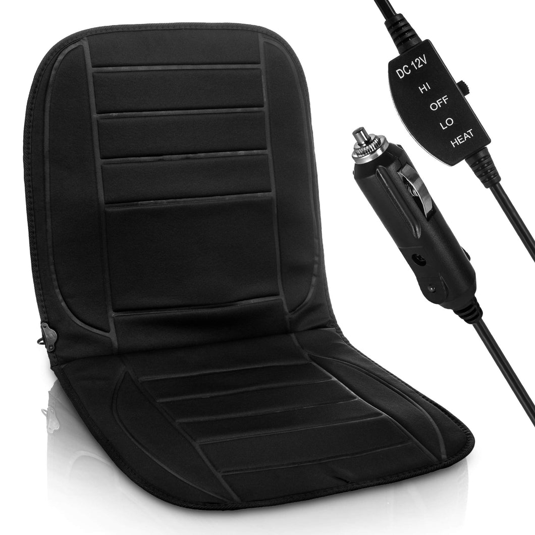 Hillington Heated Car Seat Cover - Universal 12V Cigarette Lighter Padded Electric Warming Hot Cushion Warm Winter Pad with 2 Heat Settings, Easy to Use Control Switch and Overheat Protection