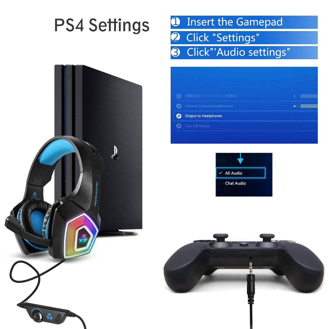 Gaming Headset, Tenswall PS4 Gaming Headset for Xbox One, PC, Switch, Tablet,Nintendo Laptop, Mobile, with Mic LED OverEar Sound Noise Cancelling & Volume Control-Blue