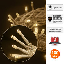 Fairy Lights 100 LED 10m Warm White Indoor/Outdoor Christmas Lights String Tree Lights Festival/Bedroom/Party Decorations Memory Mains Powered 32ft Lit Length 3m/9ft Lead Wire CLEAR CABLE