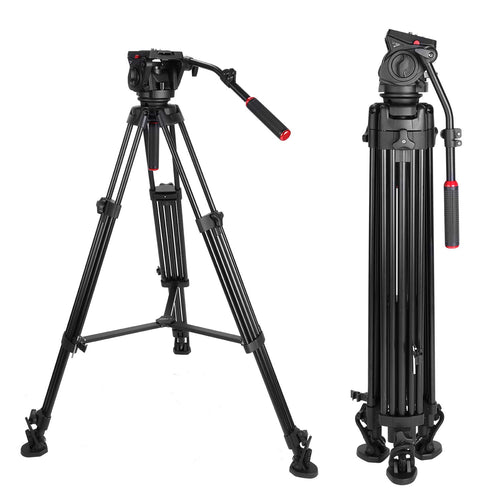 Neewer Professional Heavy Duty Video Tripod 77 inches Aluminum Alloy with 360 Degree Fluid Drag Head, Quick Shoe Plate/Bubble level for Nikon Canon DSLR Cameras Video Camcorders, Load up to 26.5 Pound