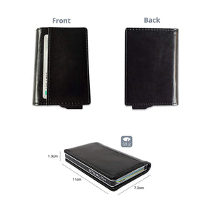 STEALTH Wallet - Minimalist RFID Blocking Pop-Up Credit Card and Cash Holder with Gift Box - Slim and Lightweight Ejector Wallets with Contactless Card Protection (Silver Aluminum with Black Leather)