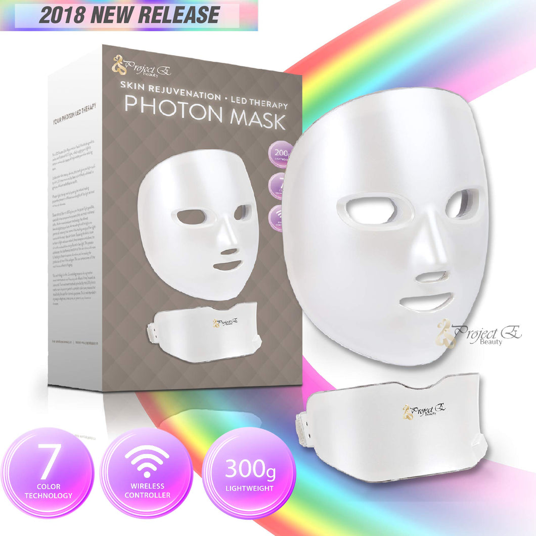 Project E Beauty Wireless 7 Color LED Mask Neck Photon Light Skin Rejuvenation Curing acne Anti-aging Fade dark spots Therapy Facial Skin Care Mask