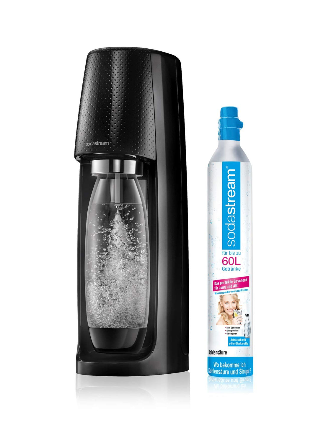 SodaStream Spirit Sparkling Water Maker black with 1 l bottle & 60 l CO2 cylinder - refillable, reusable, efficient - sparkling water dispenser