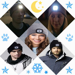 Oumeiou New Warm Bright LED Lighted Beanie Cap Unisex Rechargeable Headlamp Hat Multi-color (Black)