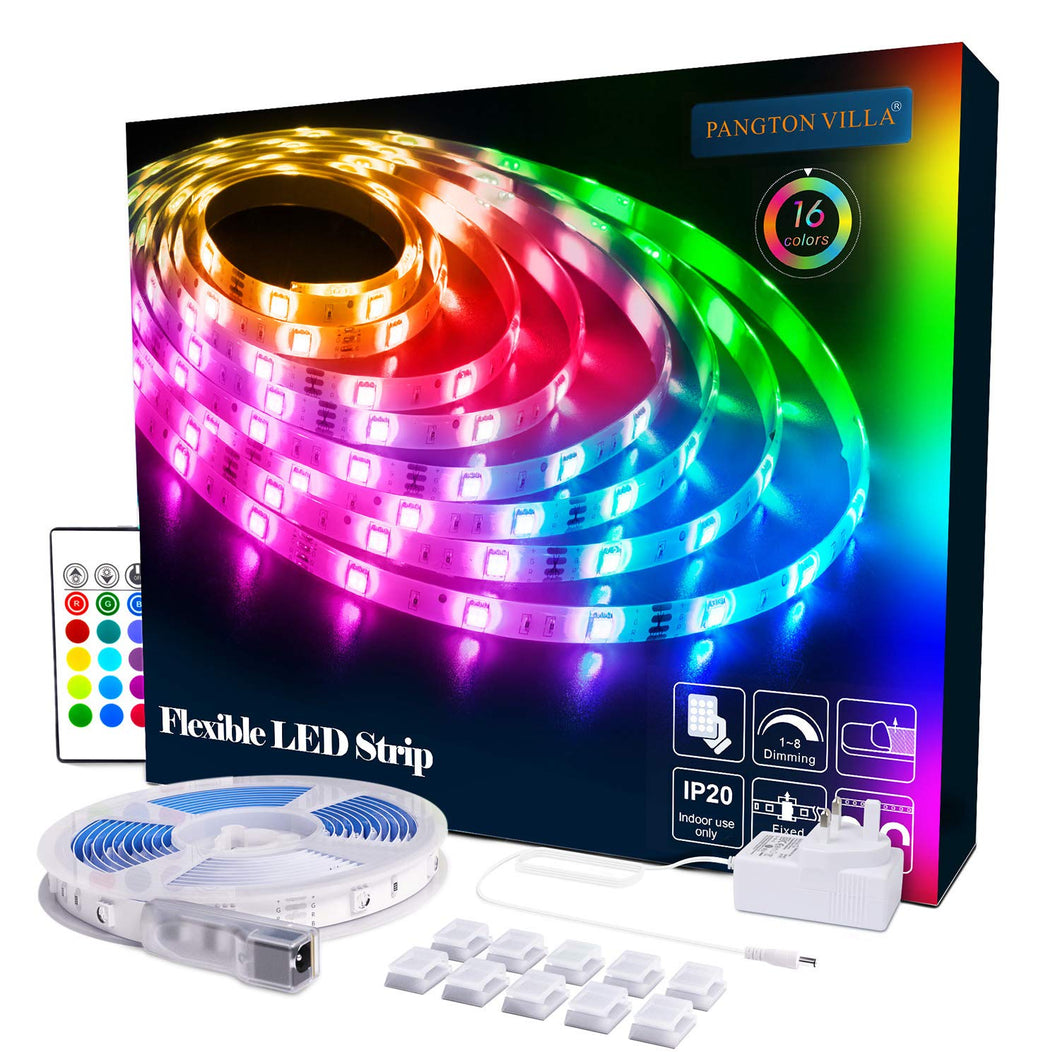 LED Strips Lights 5m [Newest 2019], RGB 5050 LEDs Colour Changing Kit with 24key Remote Control and Power Supply, Mood Lighting Led Strips for Home Kitchen Christmas Indoor Decoration