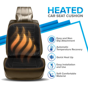 Hillington Heated Car Seat Cover - Universal 12V Cigarette Lighter Padded Electric Warming Hot Cushion Warm Winter Pad with 2 Heat Settings, Easy to Use Control Switch and Overheat Protection